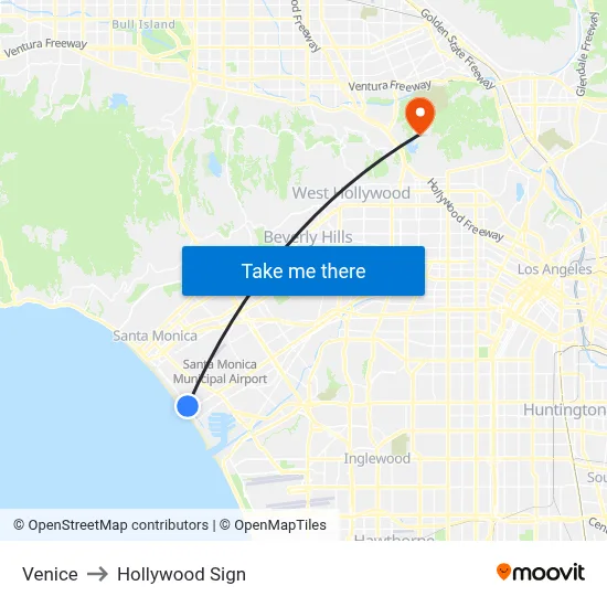 Venice to Hollywood Sign map