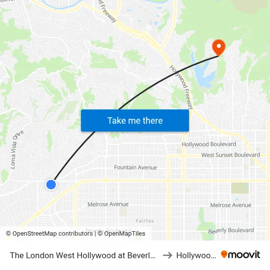 The London West Hollywood at Beverly Hills Hotel - Tesla to Hollywood Sign map