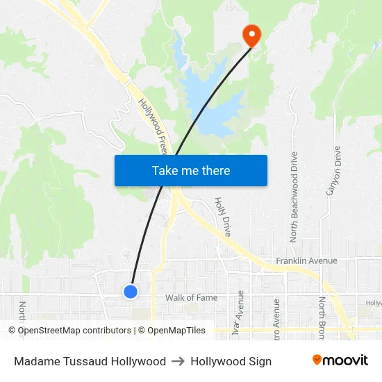 Madame Tussaud Hollywood to Hollywood Sign map