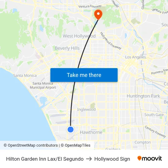 Hilton Garden Inn Lax/El Segundo to Hollywood Sign map