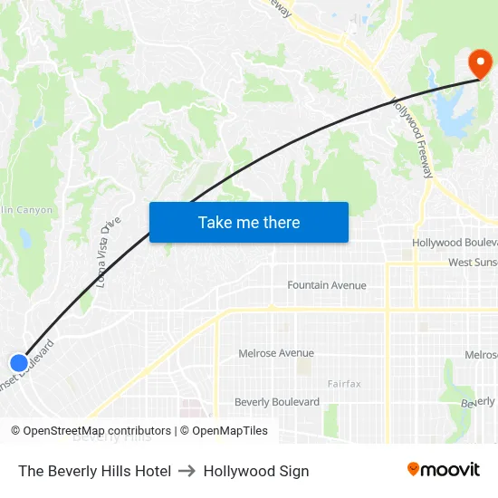 The Beverly Hills Hotel to Hollywood Sign map