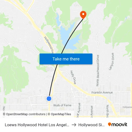 Loews Hollywood Hotel Los Angeles to Hollywood Sign map