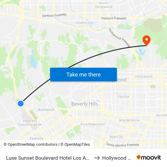 Luxe Sunset Boulevard Hotel Los Angeles to Hollywood Sign map