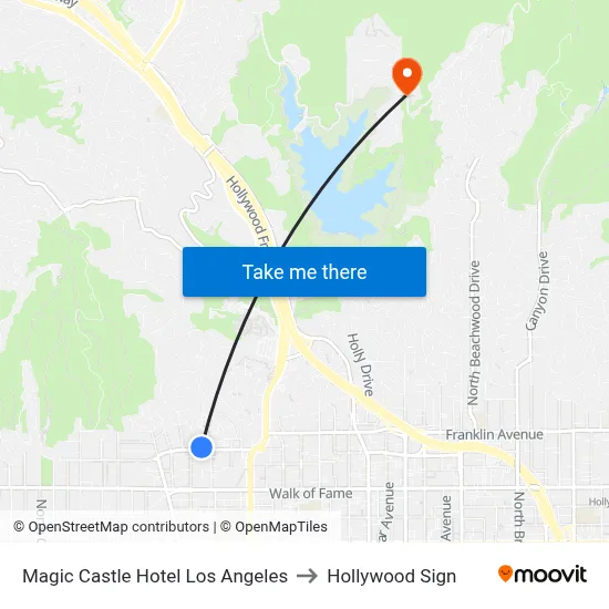 Magic Castle Hotel Los Angeles to Hollywood Sign map
