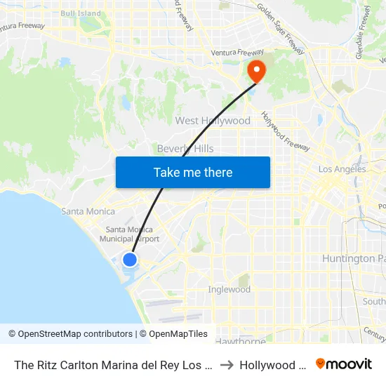 The Ritz Carlton Marina del Rey Los Angeles to Hollywood Sign map