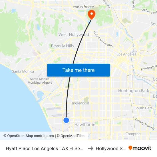 Hyatt Place Los Angeles LAX El Segundo to Hollywood Sign map