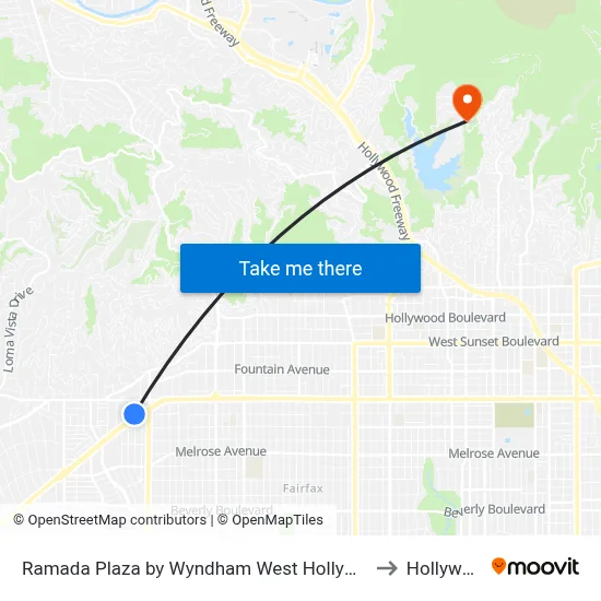 Ramada Plaza by Wyndham West Hollywood Hotel Suites Los Angeles to Hollywood Sign map