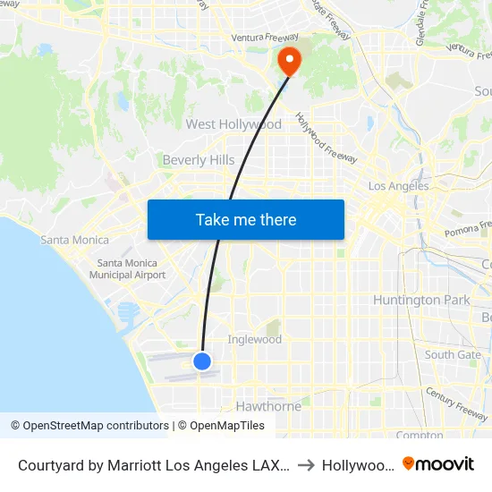Courtyard by Marriott Los Angeles LAX Century Boulevard to Hollywood Sign map
