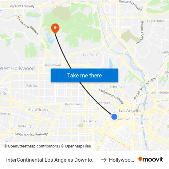 InterContinental Los Angeles Downtown an IHG Hotel to Hollywood Sign map