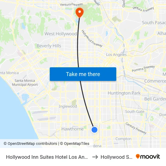 Hollywood Inn Suites Hotel Los Angeles to Hollywood Sign map
