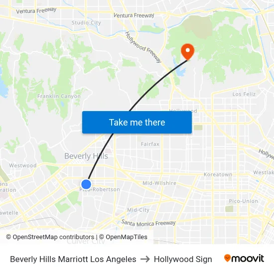 Beverly Hills Marriott Los Angeles to Hollywood Sign map