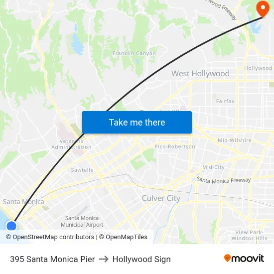 395 Santa Monica Pier to Hollywood Sign map