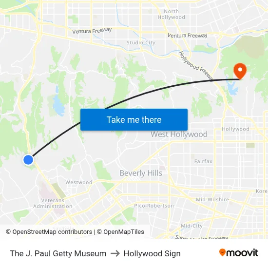 The J. Paul Getty Museum to Hollywood Sign map