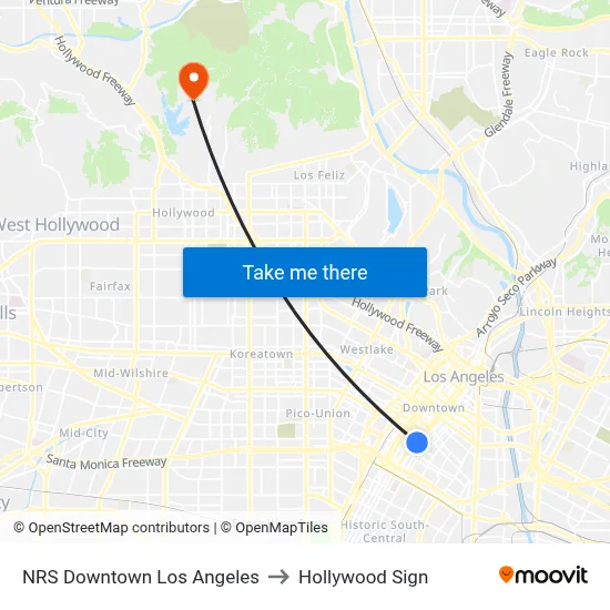 NRS Downtown Los Angeles to Hollywood Sign map