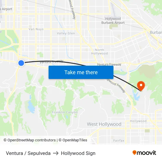 Ventura / Sepulveda to Hollywood Sign map