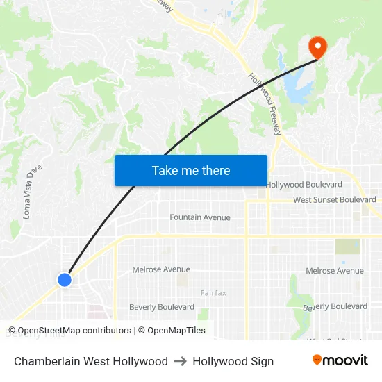 Chamberlain West Hollywood to Hollywood Sign map