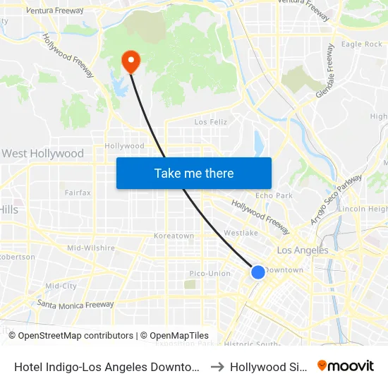 Hotel Indigo-Los Angeles Downtown to Hollywood Sign map