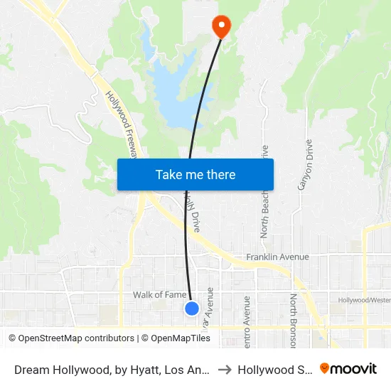 Dream Hollywood, by Hyatt, Los Angeles to Hollywood Sign map