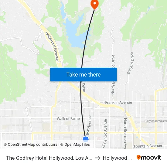 The Godfrey Hotel Hollywood, Los Angeles to Hollywood Sign map