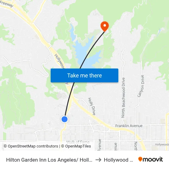 Hilton Garden Inn Los Angeles/ Hollywood to Hollywood Sign map
