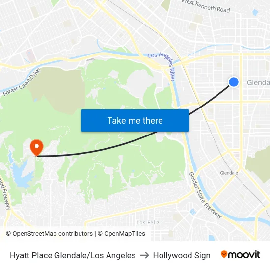Hyatt Place Glendale/Los Angeles to Hollywood Sign map