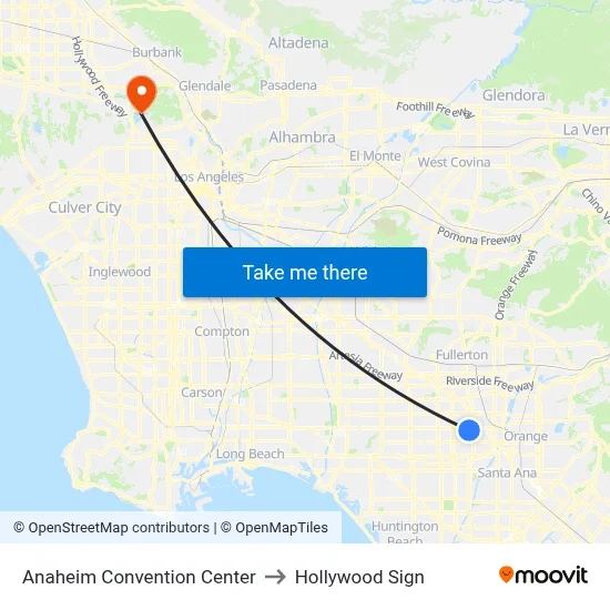 Anaheim Convention Center to Hollywood Sign map