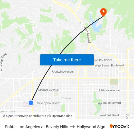 Sofitel Los Angeles at Beverly Hills to Hollywood Sign map