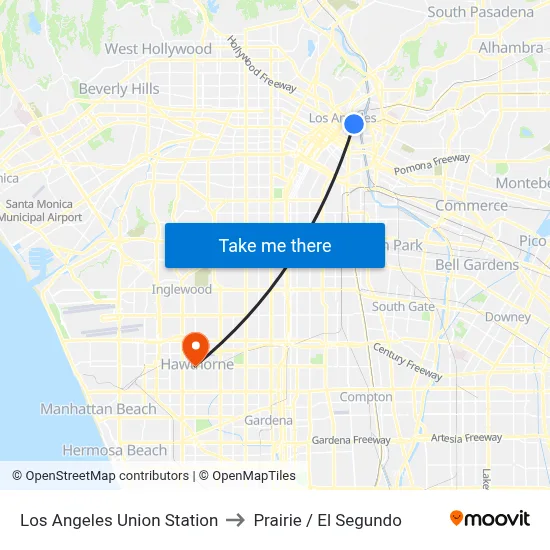 Los Angeles Union Station to Prairie / El Segundo map
