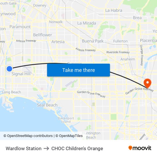 Wardlow Station to CHOC Children's Orange map