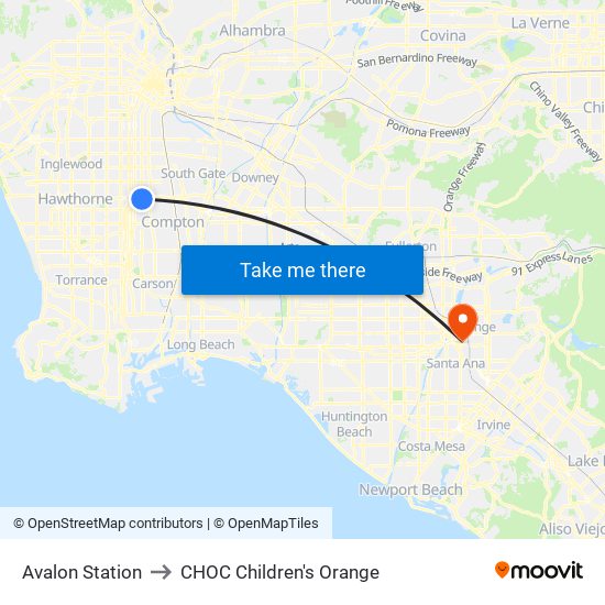 Avalon Station to CHOC Children's Orange map