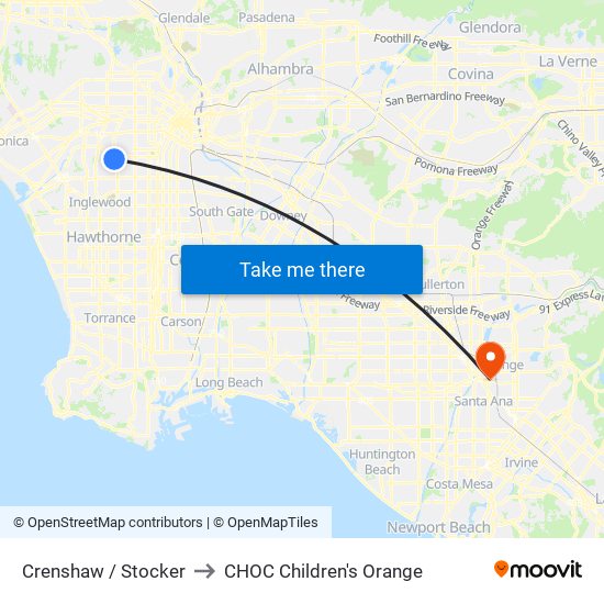 Crenshaw / Stocker to CHOC Children's Orange map