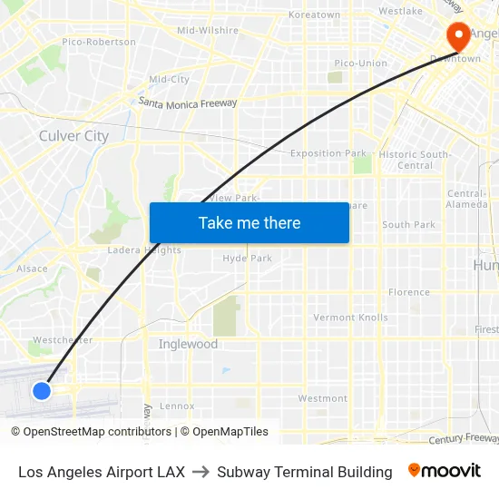 Los Angeles Airport LAX to Subway Terminal Building map