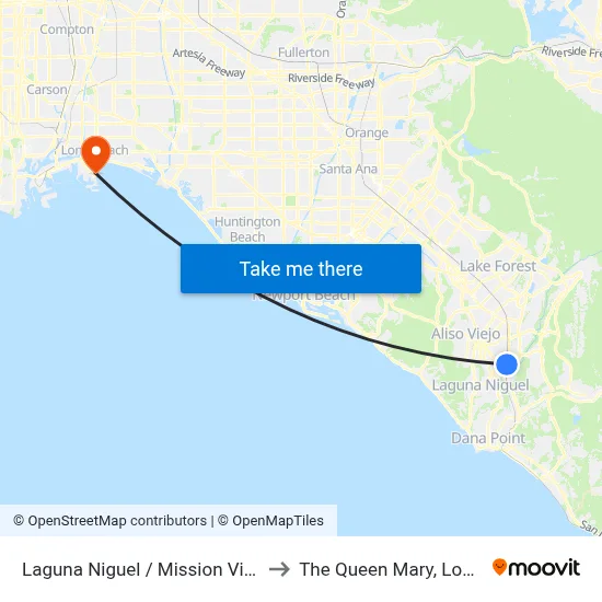 Laguna Niguel / Mission Viejo Station to The Queen Mary, Long Beach map