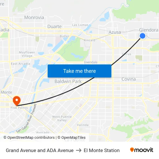 Grand Avenue and ADA Avenue to El Monte Station map
