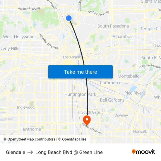 Glendale to Long Beach Blvd @ Green Line map