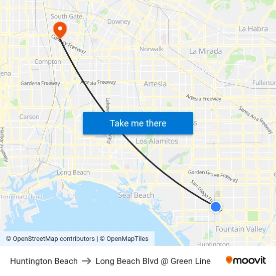 Huntington Beach to Long Beach Blvd @ Green Line map