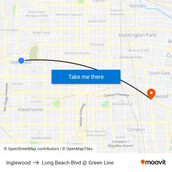 Inglewood to Long Beach Blvd @ Green Line map