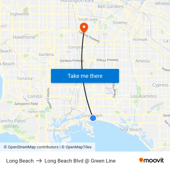 Long Beach to Long Beach Blvd @ Green Line map