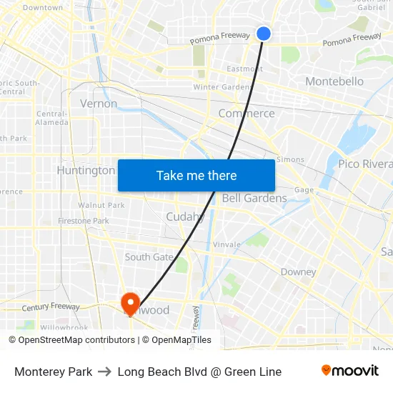 Monterey Park to Long Beach Blvd @ Green Line map