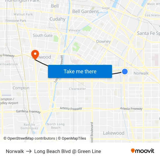 Norwalk to Long Beach Blvd @ Green Line map