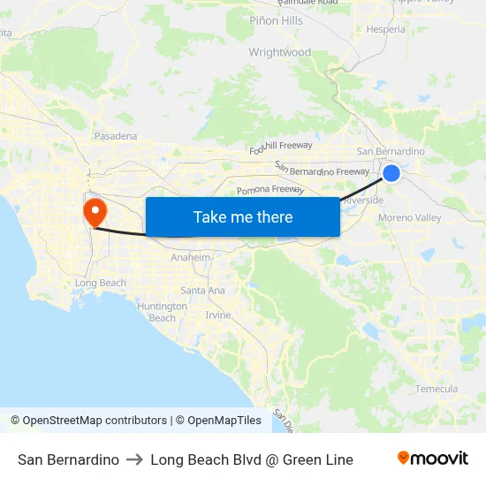 San Bernardino to Long Beach Blvd @ Green Line map