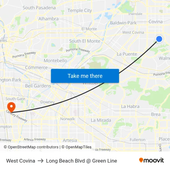West Covina to Long Beach Blvd @ Green Line map