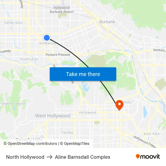 North Hollywood to Aline Barnsdall Complex map