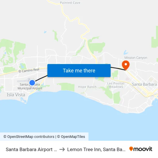 Santa Barbara Airport SBA to Lemon Tree Inn, Santa Barbara map