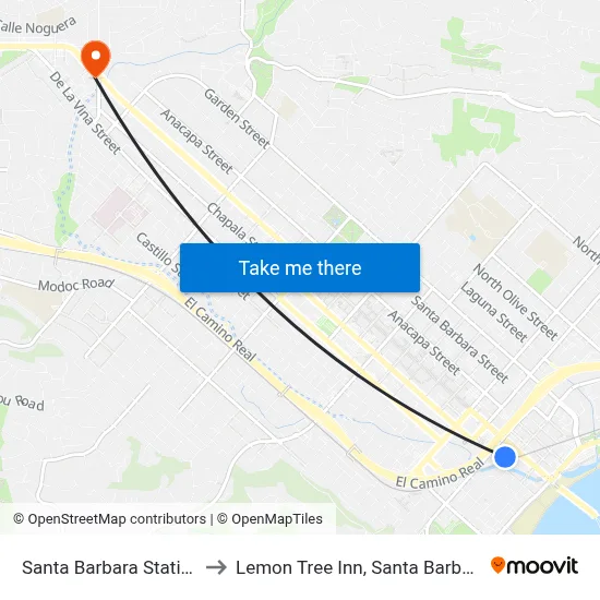 Santa Barbara Station to Lemon Tree Inn, Santa Barbara map