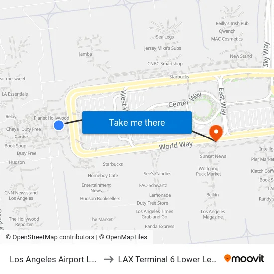 Los Angeles Airport LAX to LAX Terminal 6 Lower Level map