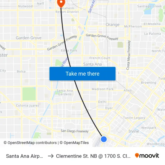 Santa Ana Airport SNA to Clementine St. NB @ 1700 S. Clementine St. map