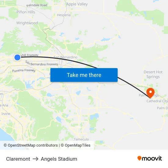 Claremont to Angels Stadium map
