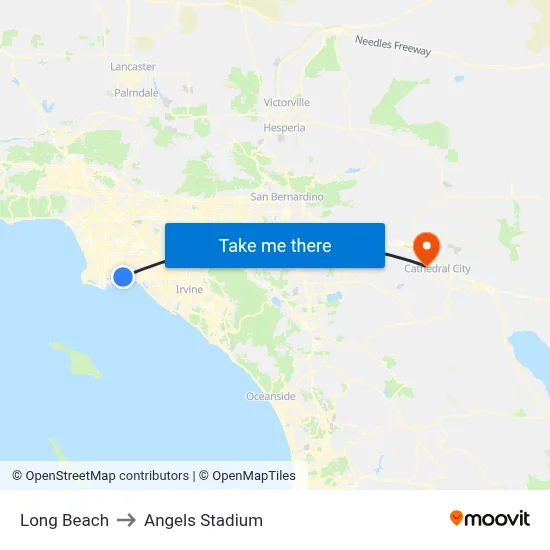 Long Beach to Angels Stadium map