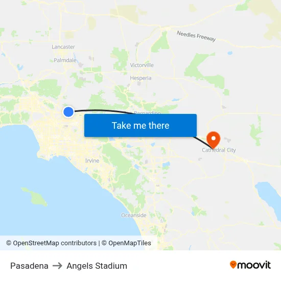 Pasadena to Angels Stadium map